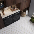 White beige polished octagon and dot marble mosaic tile floor, 12x12 inches