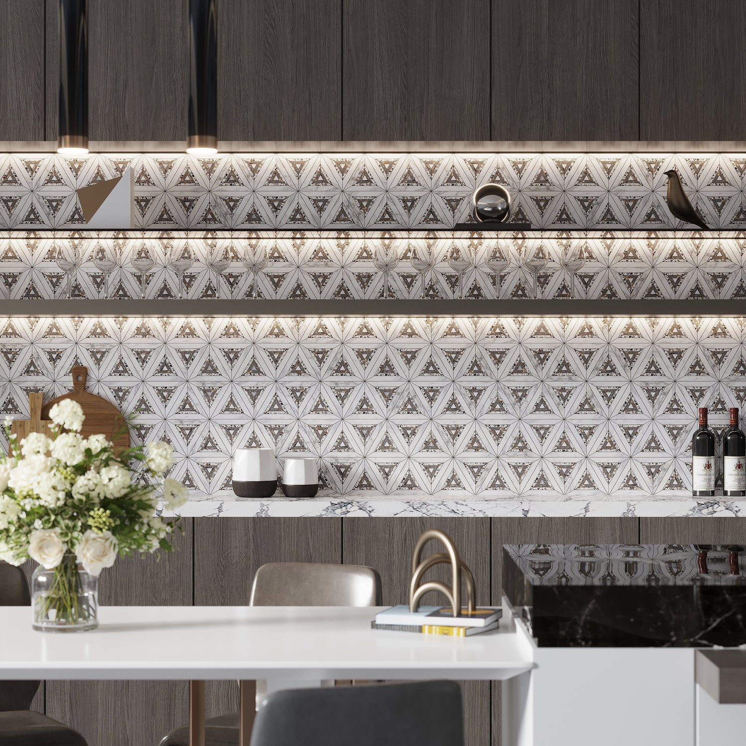 White Gray 9x10 Polished Honed Kaleidoscopic Calacatta Gold, Glacier Terrazzo Marble Mosaic Tile (5 pack, 3.14 sq ft/case)