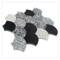 Sample - Black Gray 12x12 Honed Fan Fish Scale Terrazzo Limestone Marble Mosaic Tile (5 pack, 5 sq ft/case)