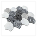 Sample - White Gray 12x12 Honed Fan Fish Scale Terrazzo Carrara Marble Mosaic Tile (5 pack, 5 sq ft/case)