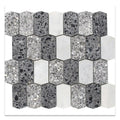 Sample-White Charcoal Gray 11x13 Honed Picket Terrazzo Carrara Marble Mosaic Tile (5 pack, 5.3 sq ft/case)