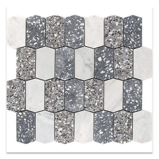 Stellare 11.4 in. x 13.4 in. Honed White and Light Gray Terrazzo, Marble Mosaic Picket Wall and Floor Tile (5.3 sq ft/case) - 5 Pack