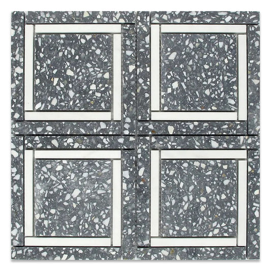 Stellare 12 in. x 12 in. Honed Light Gray and White Terrazzo, Marble Mosaic Square Wall and Floor Tile (5 sq ft/case) - 5 Pack