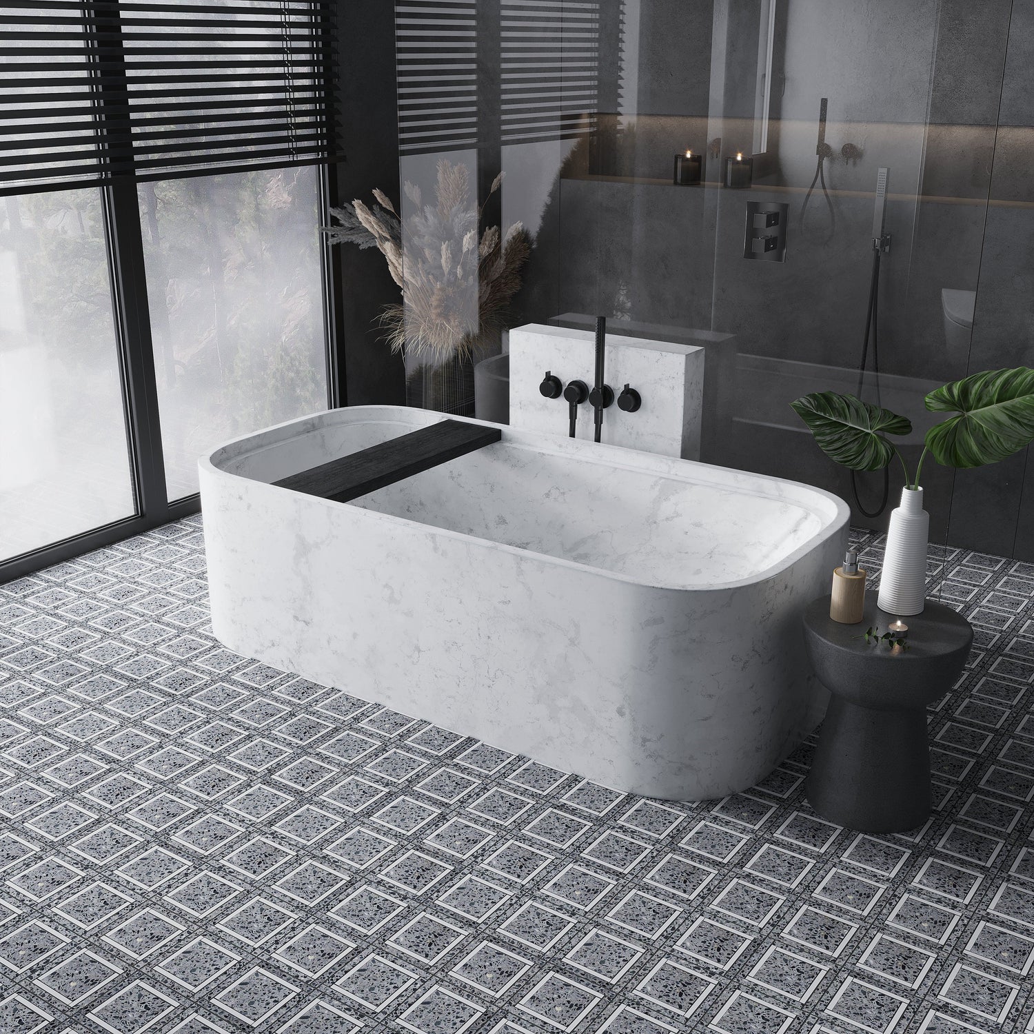 Light Gray White 12x12 Honed Square Terrazzo Dolomite Marble Mosaic Tile (5 pack, 5 sq ft/case)