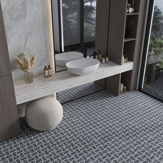 Charcoal Gray White 12x12 Honed Basketweave Terrazzo Marble Mosaic Tile (5 pack, 5.08 sq ft/case) - Sample