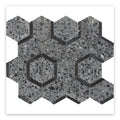 charcoal gray black hexagon terrazzo marble mosaic tiles with honed finish and black limestone borders