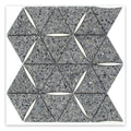charcoal gray honed triangular terrazzo marble mosaic tile with white dolomite accents in geometric pattern
