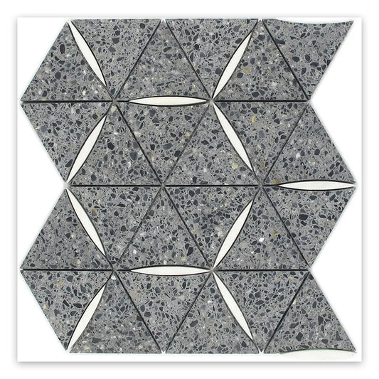 Stellare 10.9 in. x 12.6 in. Honed Charcoal Gray and White Terrazzo, Marble Mosaic Triangle Wall and Floor Tile (4.77 sq ft/case) - 5 Pack