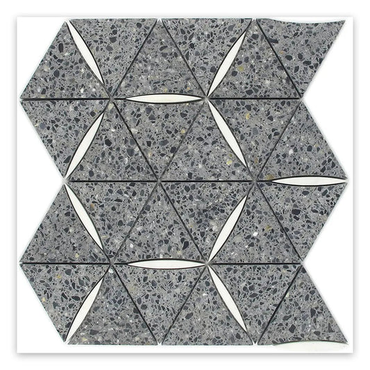 Charcoal Gray White 11x13 Honed Triangle Terrazzo Marble Mosaic Tile (5 pack, 4.77 sq ft/case) - Sample