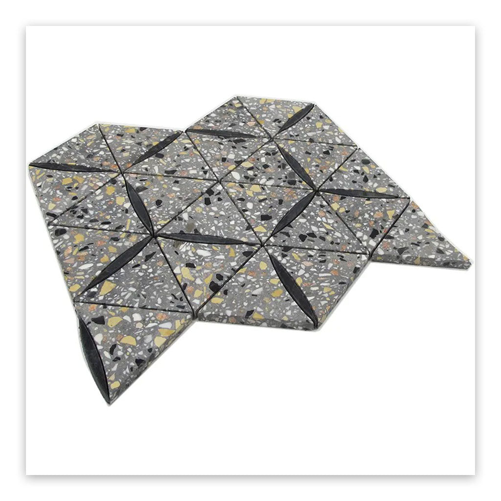 Stellare 10.9 in. x 12.6 in. Honed Charcoal Gray and Black Terrazzo, Marble Mosaic Triangle Wall and Floor Tile (4.77 sq ft/case) - 5 Pack