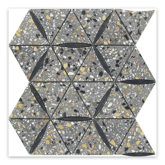 Charcoal Gray Black 11x13 Honed Triangle Terrazzo Marble Mosaic Tile (5 pack, 4.77 sq ft/case) - Sample