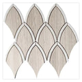 Polished wooden beige and white marble fan fish scale mosaic tile sheet with natural veining