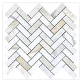 Honored white and gray Calacatta gold marble herringbone mosaic tile with 1x3-inch chips on mesh sheet