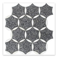 Charcoal gray black terrazzo dolomite marble star round mosaic tile with honed finish in geometric pattern