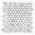 Sample - White Gray 11x12 Penny Round Polished Calacatta Gold Marble Mosaic Tile (5 pack, 4.47 sq ft/case)