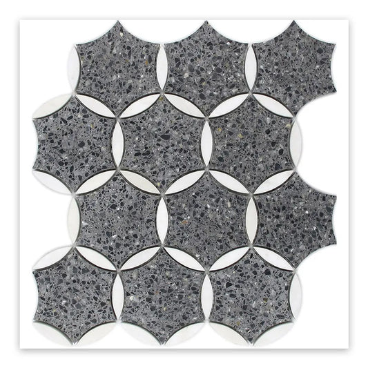 Charcoal Gray Black 12x13 Honed Star Round Terrazzo Marble Mosaic Tile (5 pack, 5.46 sq ft/case) - Sample