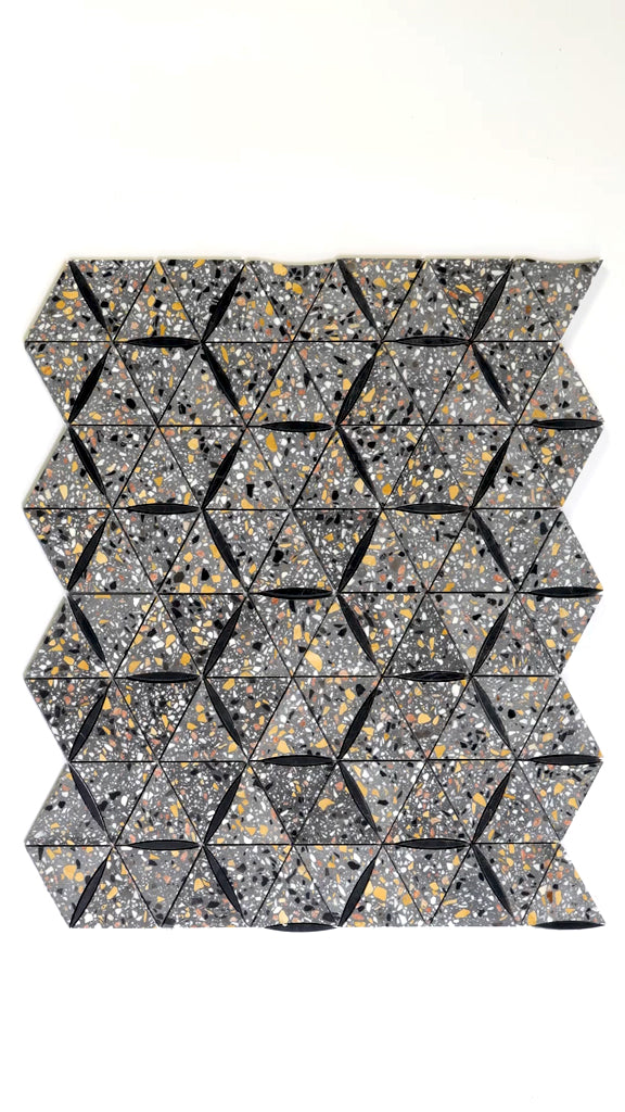 Stellare 10.9 in. x 12.6 in. Honed Charcoal Gray and Black Terrazzo, Marble Mosaic Triangle Wall and Floor Tile (4.77 sq ft/case) - 5 Pack