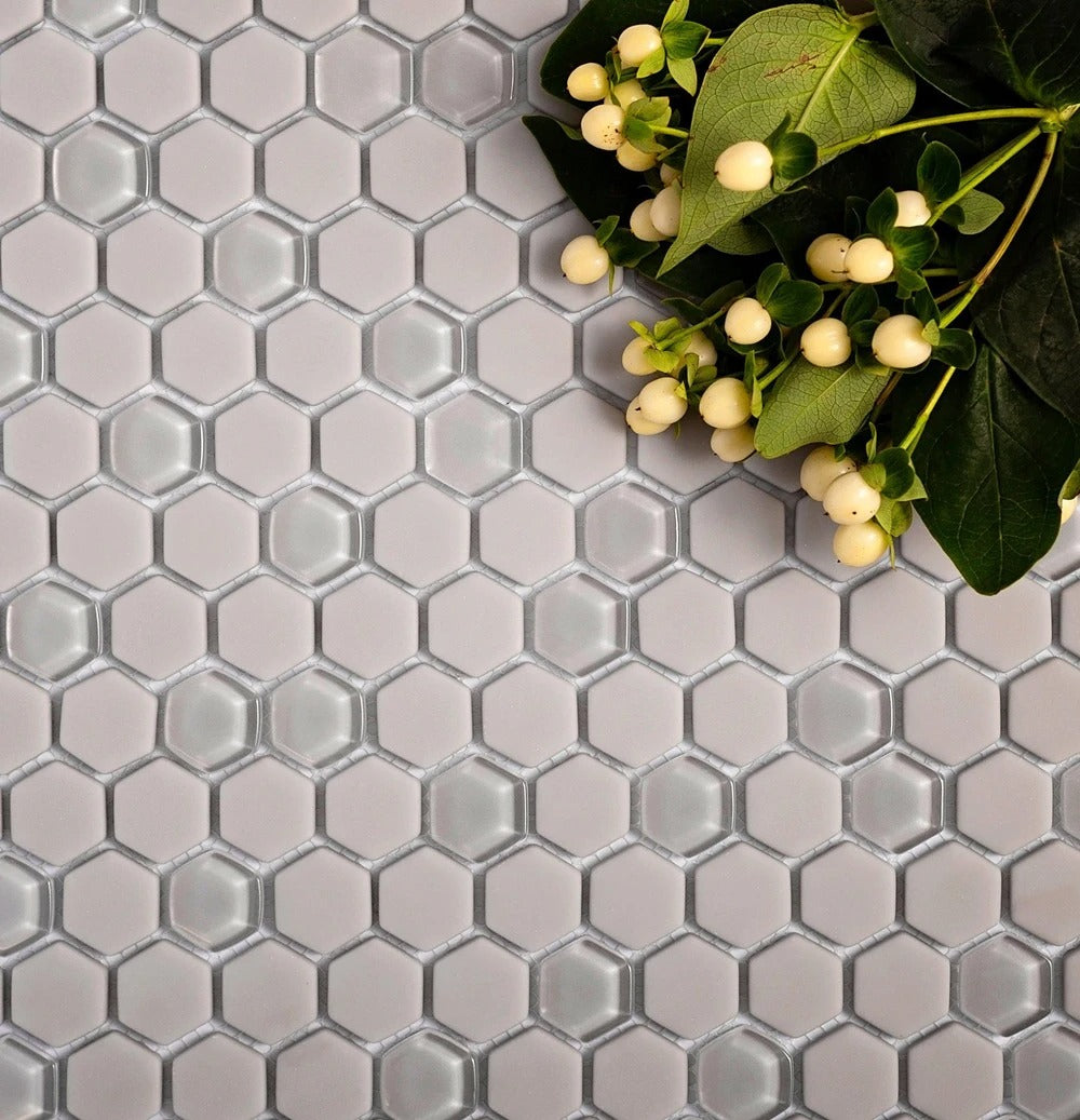Sample - Gray 12x12 Matte, Glossy Recycled Glass Hexagon Mosaic tile (5 pack, 4.92 sq ft/case)