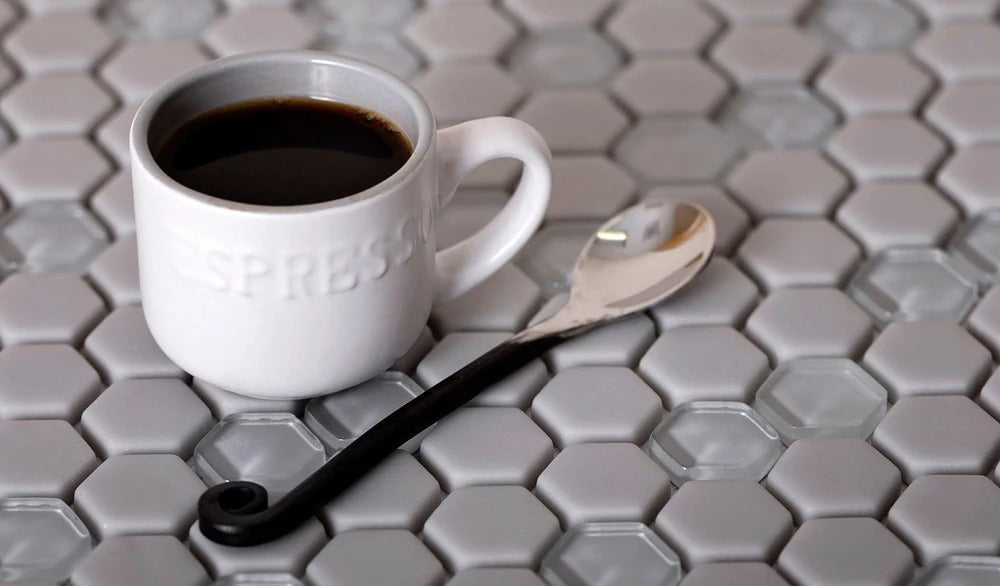 Sample - Gray 12x12 Matte, Glossy Recycled Glass Hexagon Mosaic tile (5 pack, 4.92 sq ft/case)