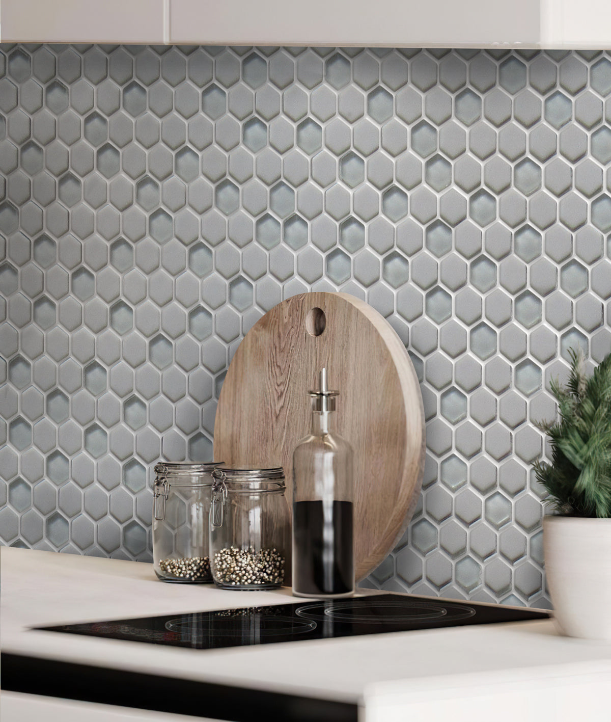 Sample - Gray 12x12 Matte, Glossy Recycled Glass Hexagon Mosaic tile (5 pack, 4.92 sq ft/case)