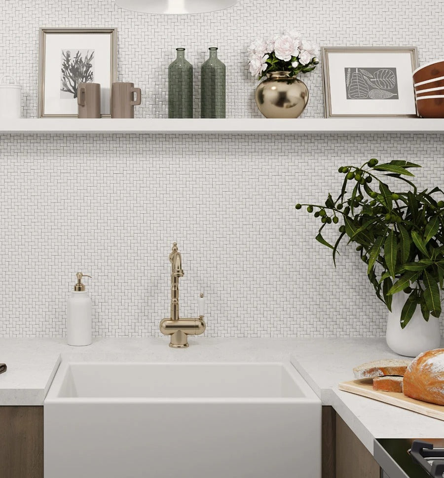 Chiffon White 12x12 Matte Recycled Glass Basketweave Mosaic tile (5 pack, 4.79 sq. ft./case) - Sample