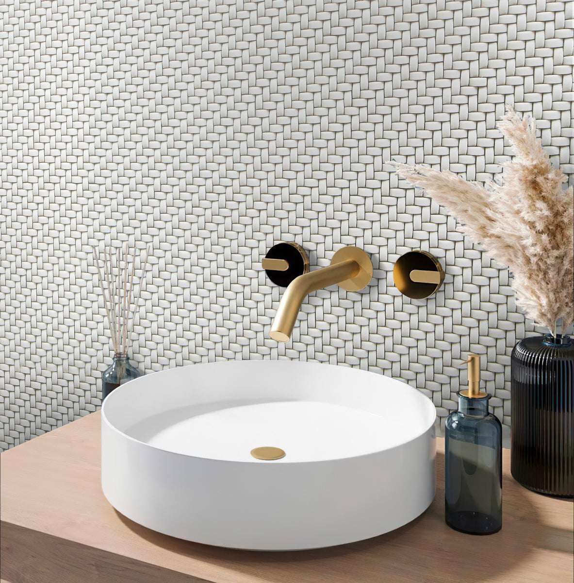 Chiffon White 12x12 Matte Recycled Glass Basketweave Mosaic tile (5 pack, 4.79 sq. ft./case) - Sample