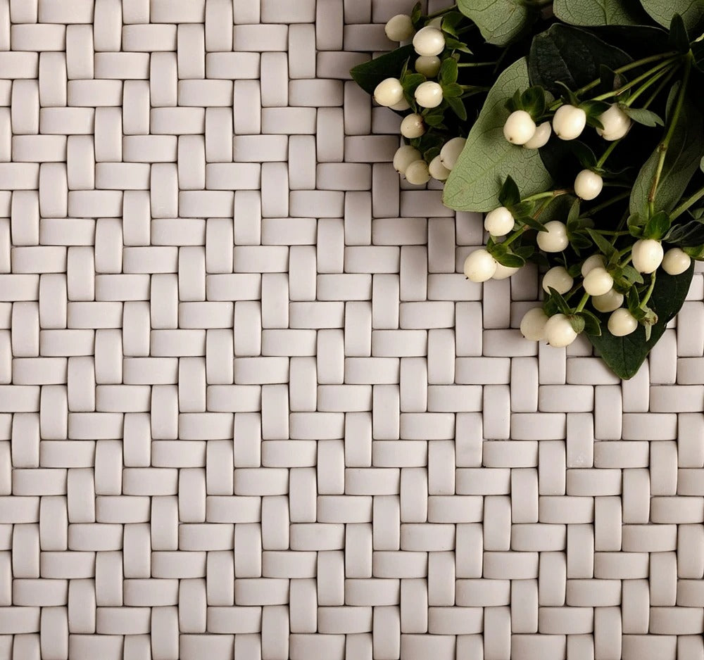 Light Taupe 12x12 Matte Recycled Glass Basketweave Mosaic tile (5 pack, 4.79 sq. ft./case) - Sample