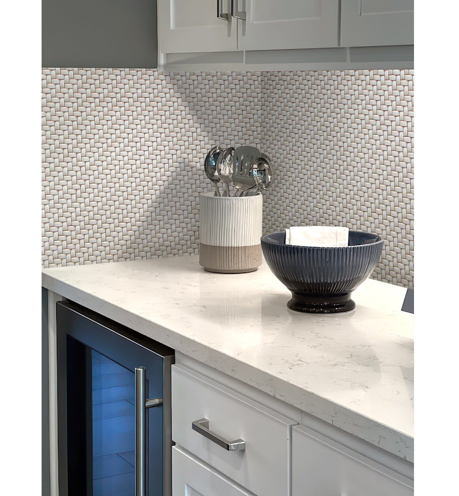 Light Taupe 12x12 Matte Recycled Glass Basketweave Mosaic tile (5 pack, 4.79 sq. ft./case) - Sample