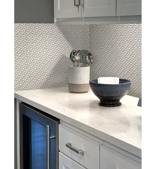 Sample-Light Taupe 12x12 Matte Recycled Glass Basketweave Mosaic tile (5 pack, 4.79 sq ft/case)