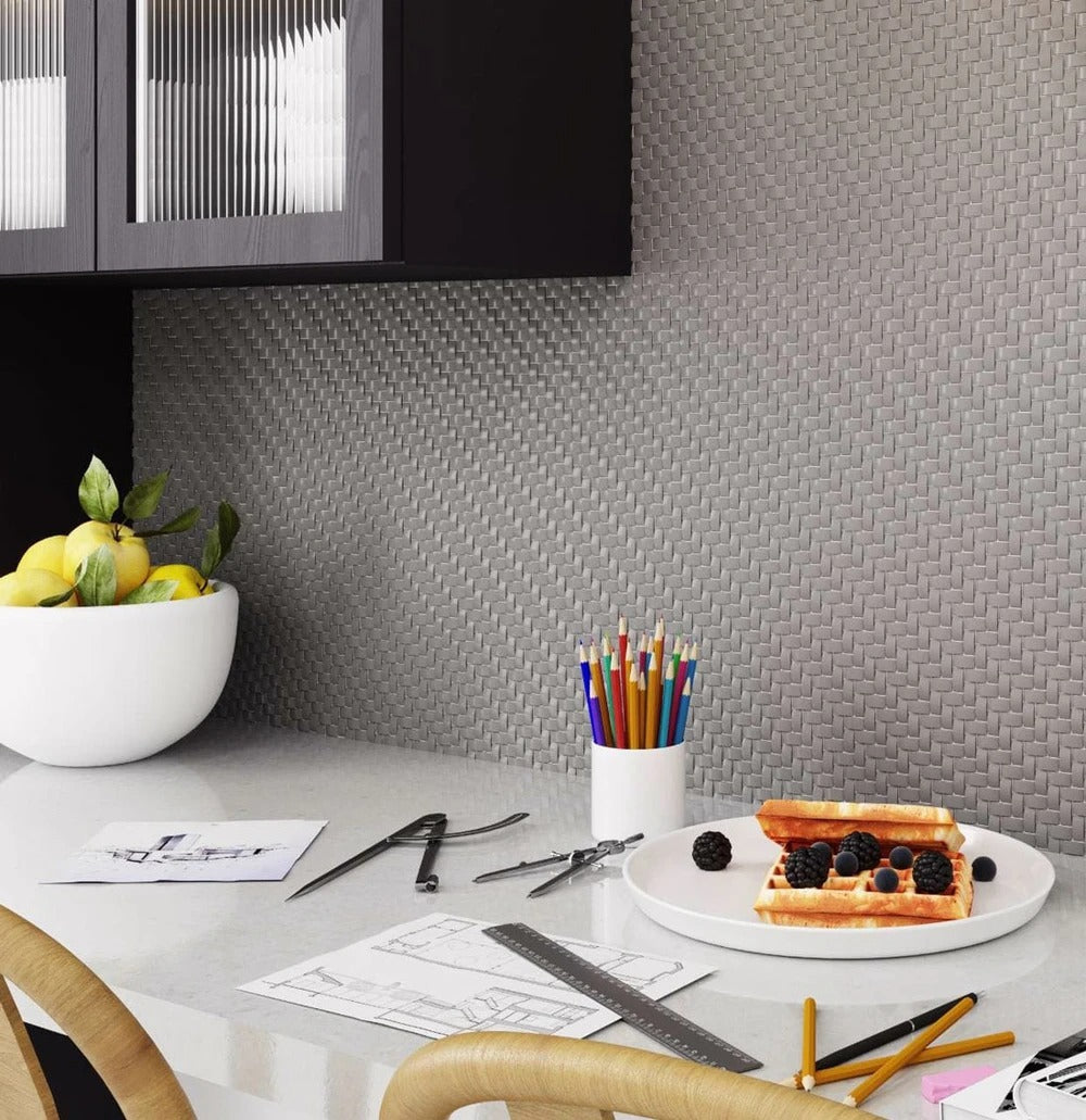 Fossil Gray 12x12 Matte Recycled Glass Basketweave Mosaic tile (5 pack, 4.79 sq. ft./case) - Sample