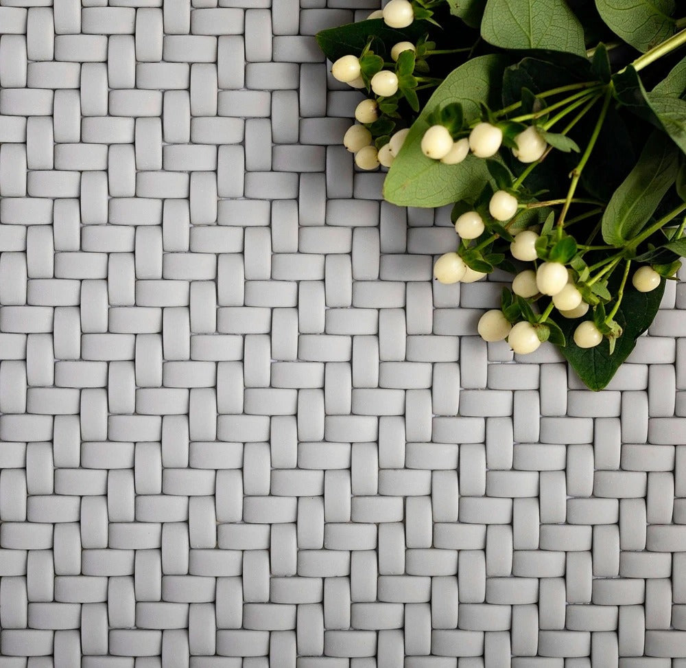 Fossil Gray 12x12 Matte Recycled Glass Basketweave Mosaic tile (5 pack, 4.79 sq. ft./case) - Sample