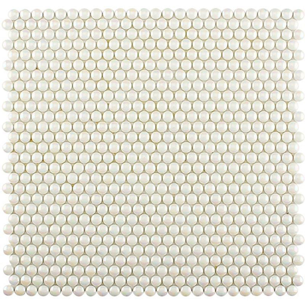 Parchment White 12x12 Glossy Iridescent Penny Round Recycled Glass Mosaic Tile (10 pack, 11.11 sq ft/case) - Sample