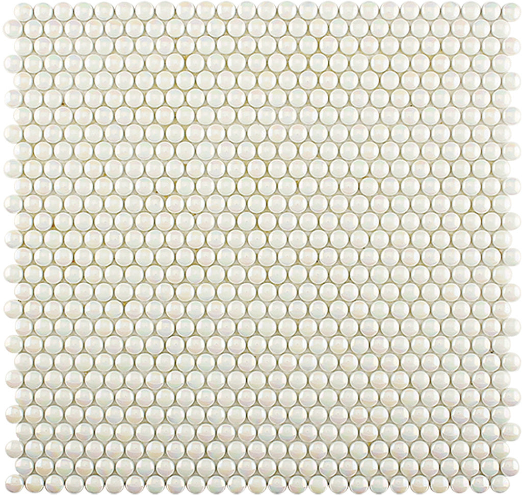 Parchment White 12x12 Glossy Iridescent Penny Round Recycled Glass Mosaic Tile (10 pack, 11.11 sq ft/case) - Sample