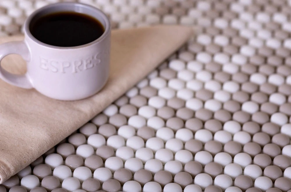 White, Beige 12x12 Glossy Recycled Glass Penny Round Mosaic tile (10 pack, 11.11 sq ft/case)