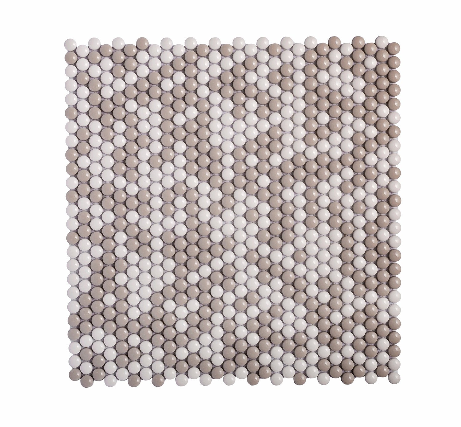 White, Beige 12x12 Glossy Recycled Glass Penny Round Mosaic tile (10 pack, 11.11 sq. ft./case) - Sample