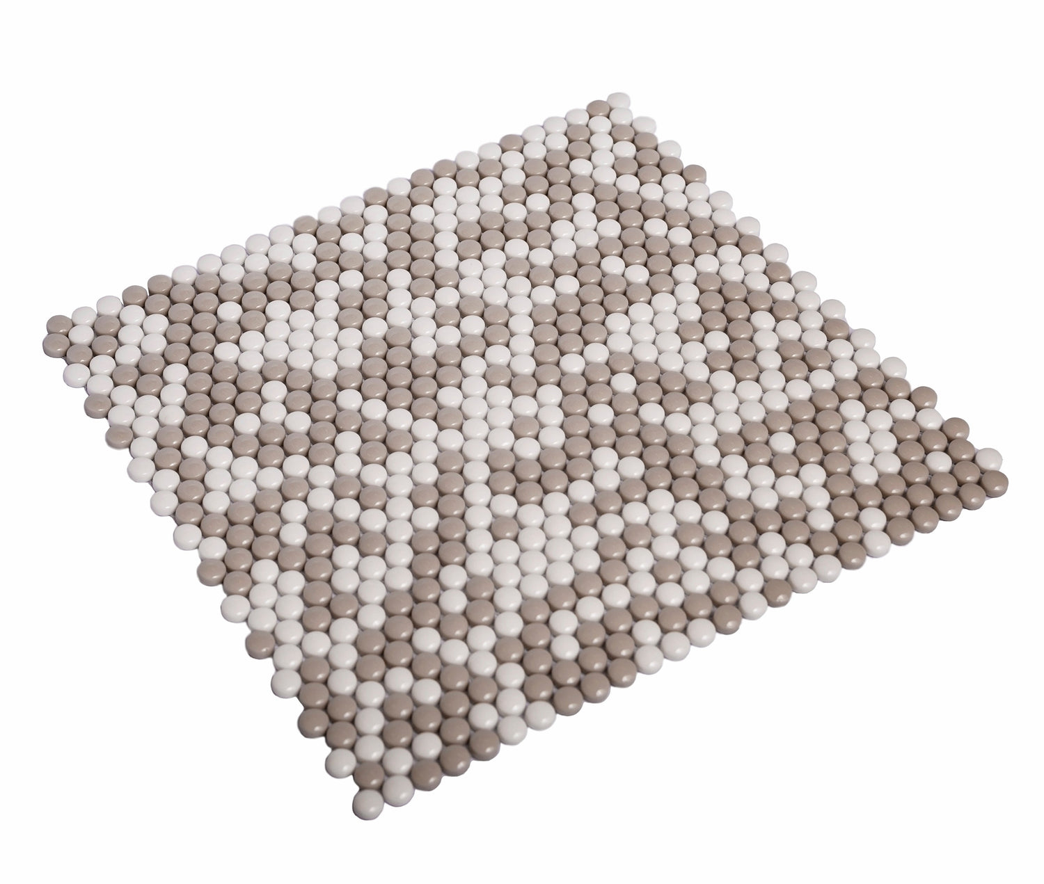 White, Beige 12x12 Glossy Recycled Glass Penny Round Mosaic tile (10 pack, 11.11 sq. ft./case) - Sample