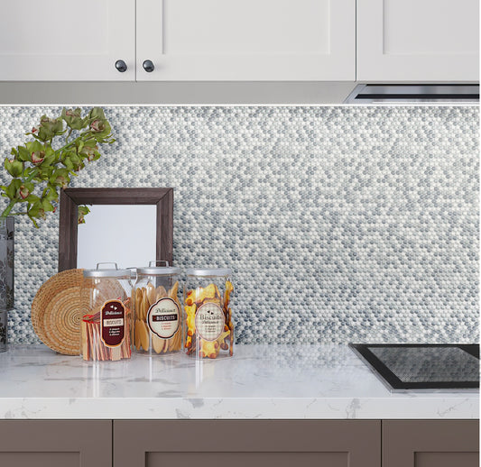 White, Gray 12x12 Glossy Recycled Glass Penny Round Mosaic tile (10 pack, 11.11 sq ft/case)