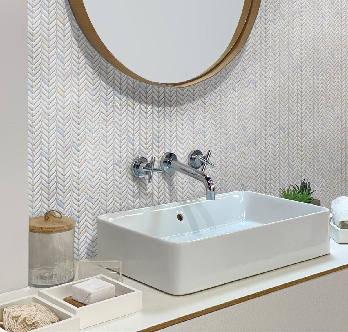 White, Blue 12x12 Matte Recycled Glass Mosaic tile (10 pack, 9.75 sq. ft./case) - Sample