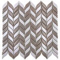 white and brown glossy recycled glass mosaic tile with leaf-shaped pattern 12x12 inches