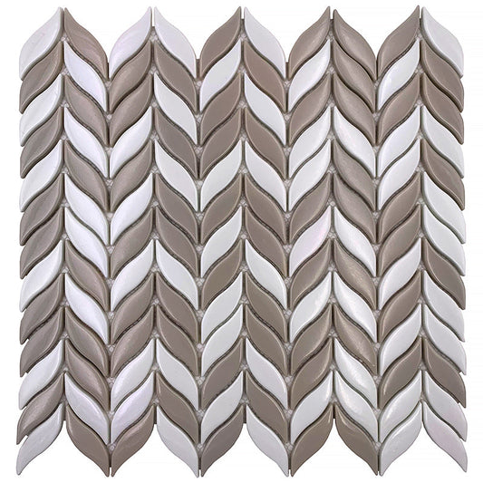 Sample-White, Brown 12x12 Glossy Recycled Glass Mosaic tile (10 pack, 9.75 sq ft/case)