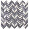 Glossy gray and white recycled glass mosaic tile with leaf-shaped pattern 12x12 inches