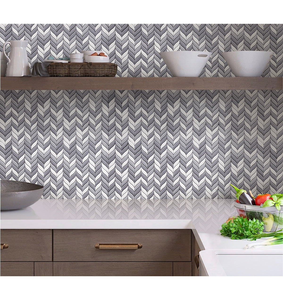 Gray, White 12x12 Glossy Recycled Glass Mosaic tile (10 pack, 9.75 sq. ft./case) - Sample