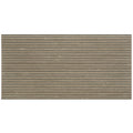 Large taupe ceramic wall tile with fluted horizontal striped texture