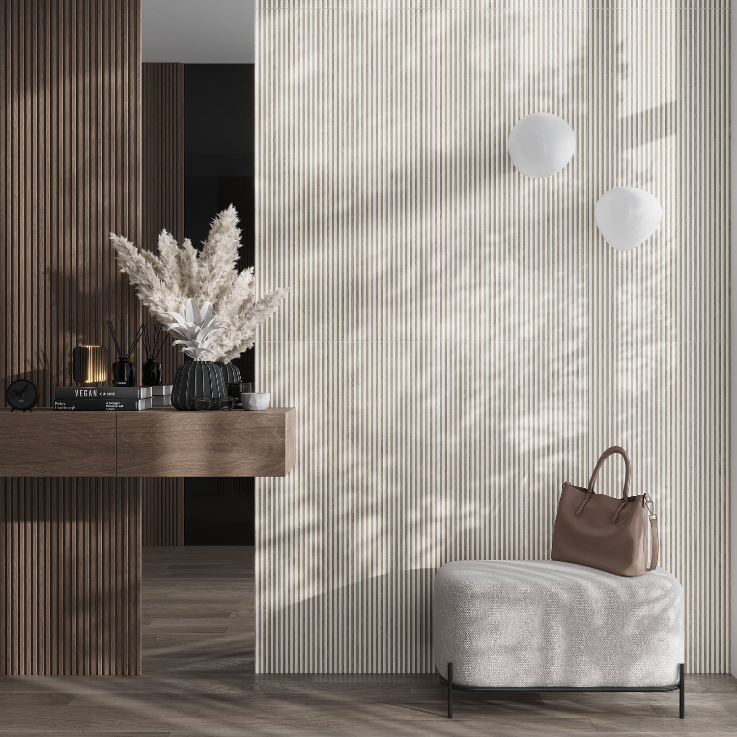 Bois 24x48 Warm White Taupe Ceramic Large Format Fluted Wall Tile (2 Pack, 15.5 sq ft/case)