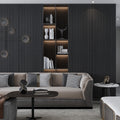 Charcoal black matte porcelain tile with linear texture, 24x48 inches
