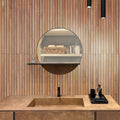 Matte natural brown porcelain tile wall with vertical grooves, 24x48 inches, bathroom wall surface