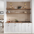 Oak 16x48 matte ceramic ribbed wall tile in kitchen backsplash setting