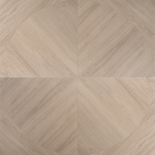 Natural wood look 24x24 large porcelain tile with matte finish and circular arch pattern