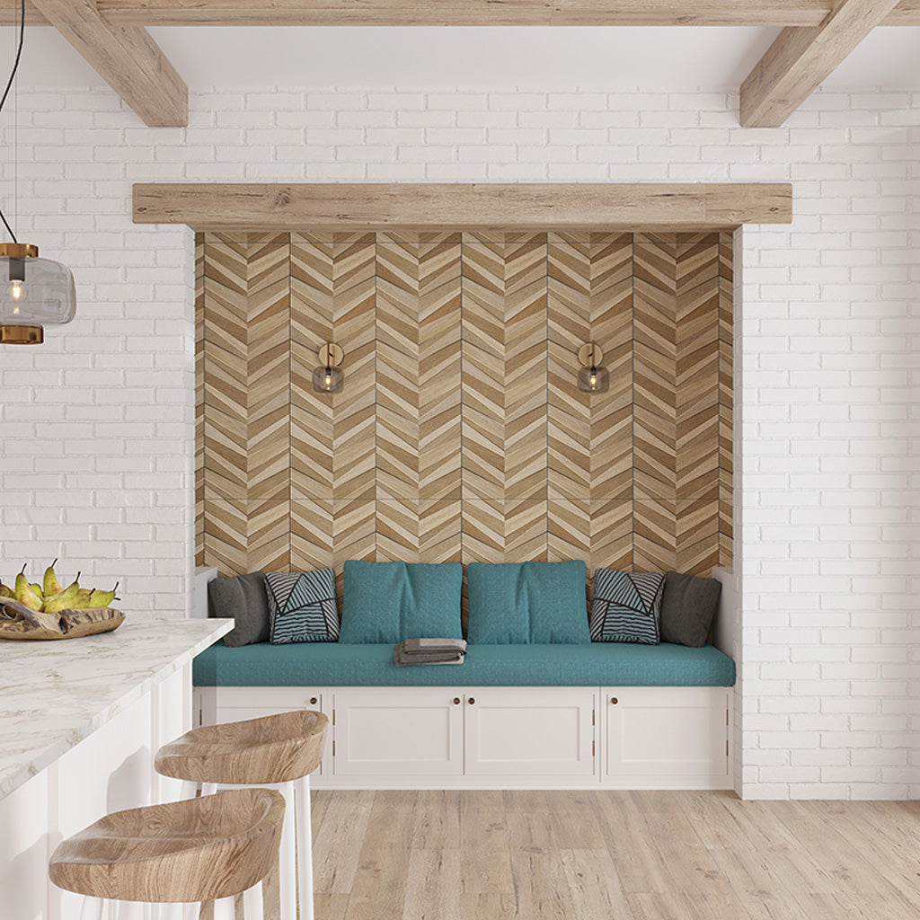 Sample - Dark Brown Beige 16x48 Matte Chevron Ceramic Large Format Tile (3 pack, 15.5 sq ft/case)
