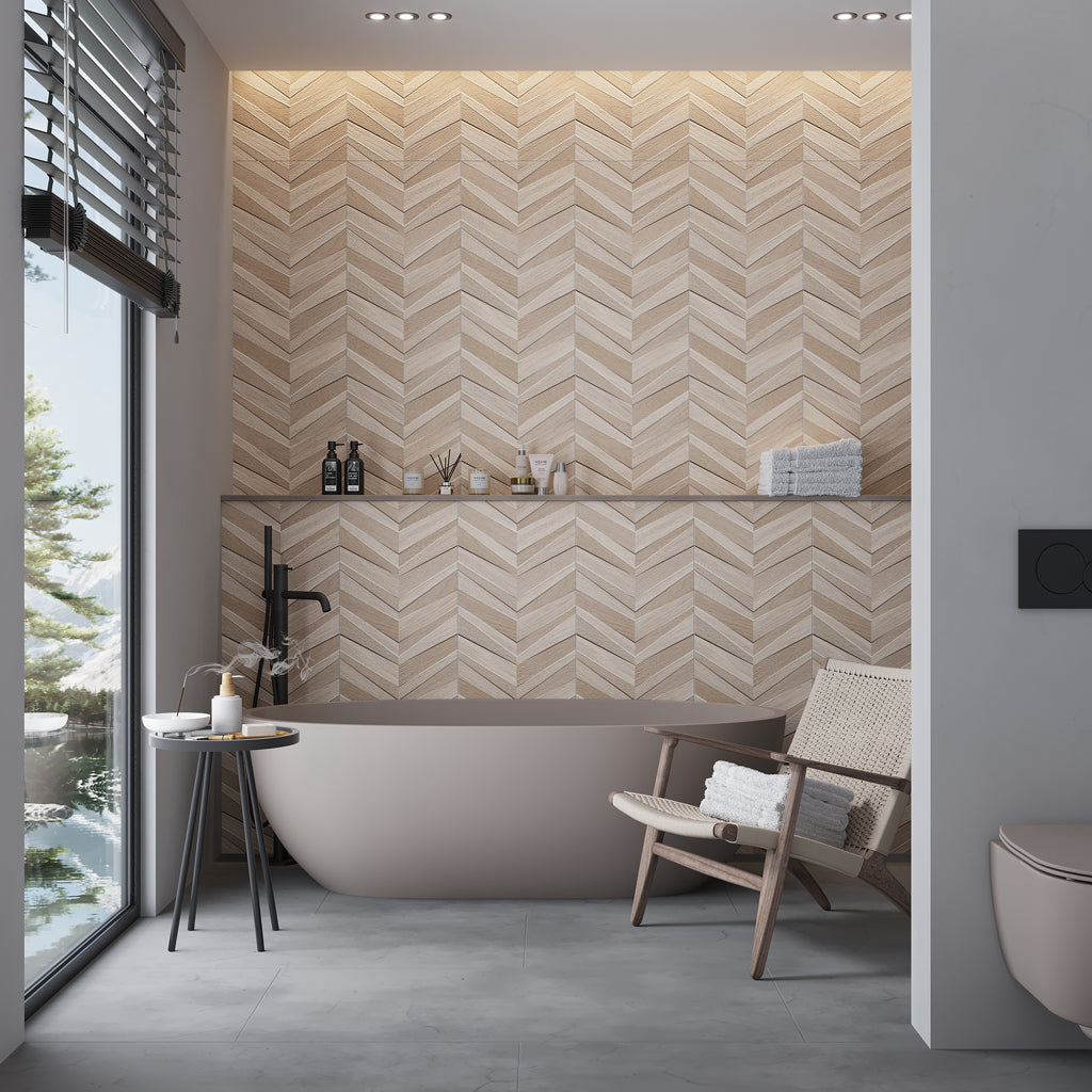 Sample - Dark Brown Beige 16x48 Matte Chevron Ceramic Large Format Tile (3 pack, 15.5 sq ft/case)